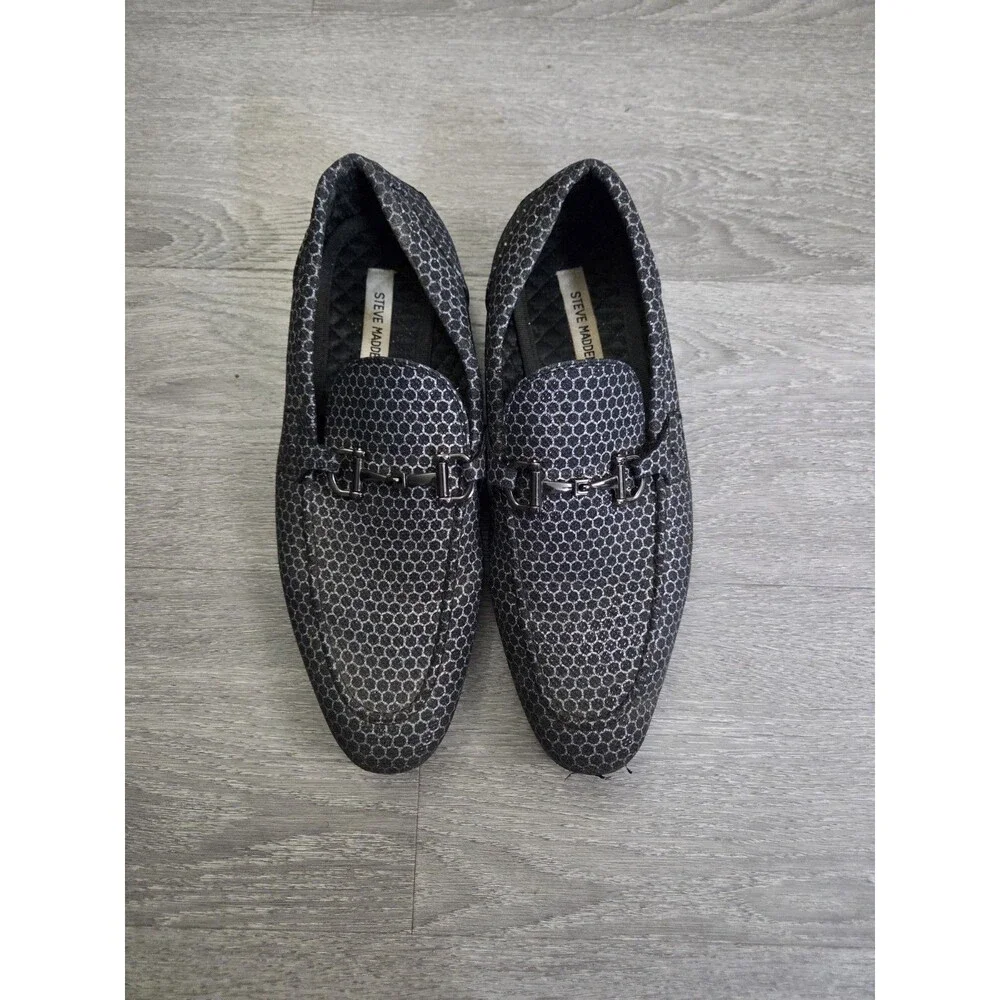 Steve Madden Donny Mens Loafers Shoes Sz 11 Black Patterned Slip On Casual